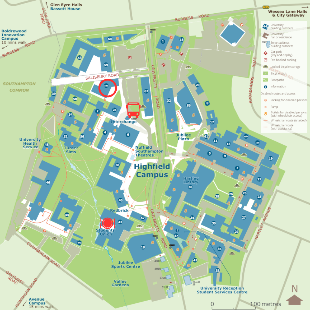 Map of University of Southampton Highfield Campus